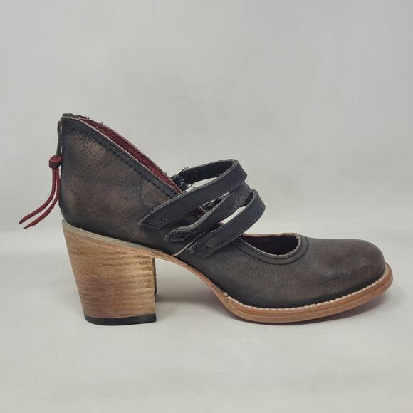 Freebird By Steven Heels 8 Brown Black Antique Leather Ramsay Mary Jane Strappy - Picture 7 of 11